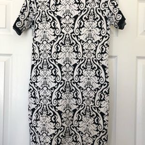 Black and white damask pattern sweater dress